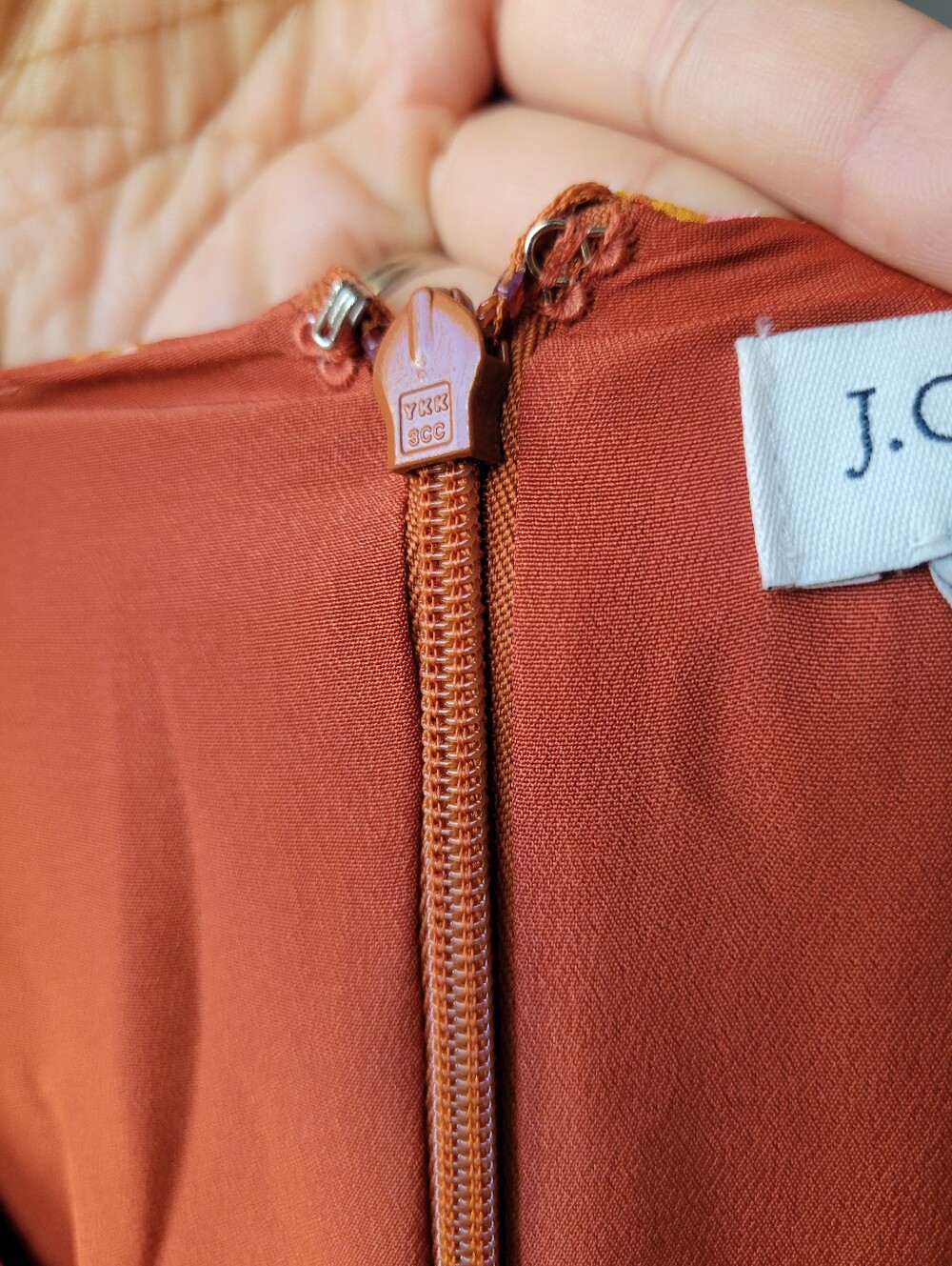 J. Crew Crinkle Midi flounce Women's Orange White Dress Zip Lined MSRP $110 New - Picture 10 of 13